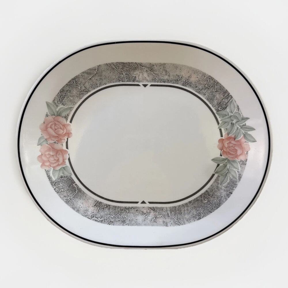 Vtg Corelle Silk & Roses 12 1/4" Oval Serving Platter Corning Pink Flower 90s
